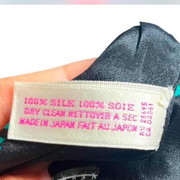 1990s 100% silk print scarf by Acute.  28” square. - Picture 4 of 4